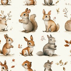 Adorable woodland creatures pattern.