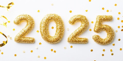 A clean white background with 2025 written in sparkli