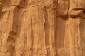 Rough sandstone wall with visible grooves and textures, showcasing natural erosion patterns and warm orange hues. stunning display of geological formations
