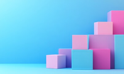 Obraz premium Colorful Geometric Shapes on Blue Background - AI Generated Illustration