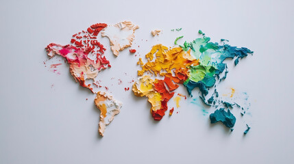 A colorful world map made of crayons