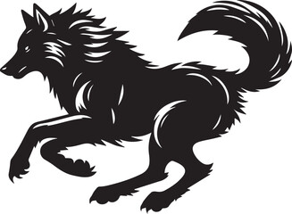 A wolf sprinting mid leap with its tail streaming behind claws extended vector silhouette © LUTHFAN NAHAR LABONY