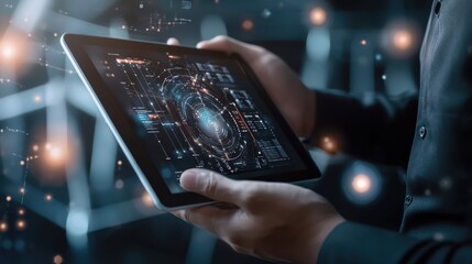 Exploring advanced technology trends interactive data visualization on tablet modern office digital content innovative environment close-up view for enhanced learning