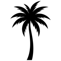A simple beach palm tree with a black color silhouette & Tree shape vector illustration. Tropical palm tree elements icon vector