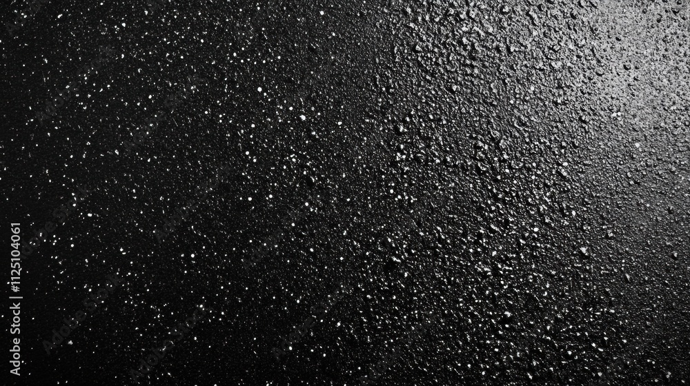 Poster close-up of water droplets on a dark textured surface, creating a shimmering abstract pattern.
