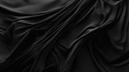 Obraz premium Elegant black silk fabric with a smooth and flowing texture in a gentle cascade.