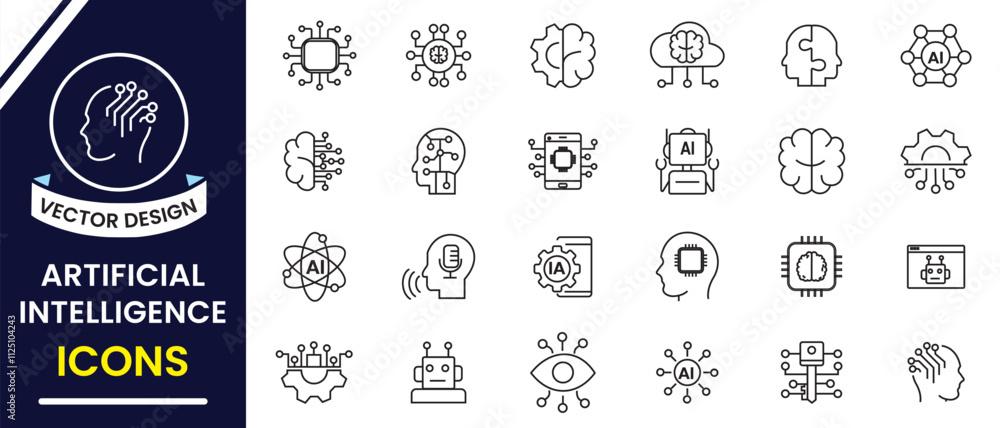 Poster ai, artificial intelligence line icon, vector set design. artificial intelligence icon set. ai, data