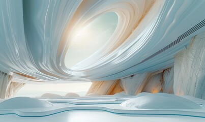 白色浅蓝梦幻曲线空间抽象未来艺术背景