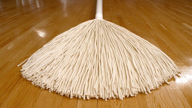 Cleanliness, a Cotton Mop on Polished Hardwood Floor