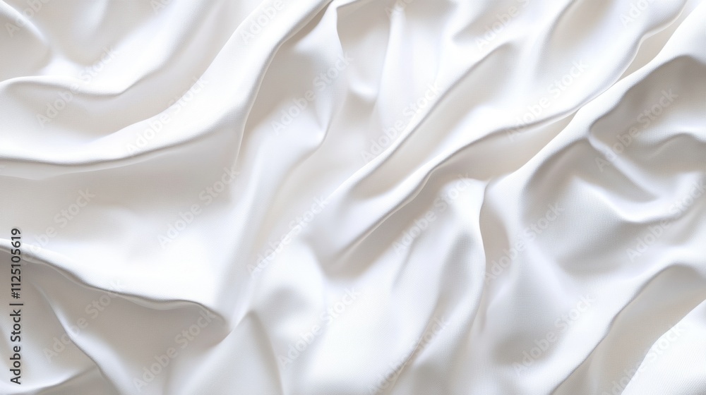 Poster close-up of flowing, silky white fabric creating elegant wave patterns.