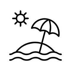 beach icon, travel vector icon, tourism vector illustration - black outline icon of beach symbolizing travel, tourism, and vacation in simple design.