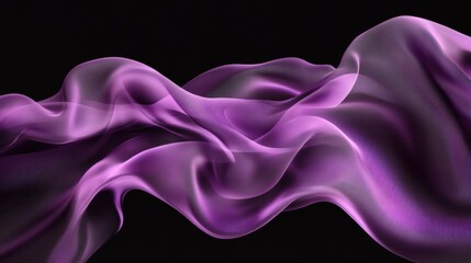 Fototapeta premium Flowing purple silk fabric creating elegant waves on a dark background.