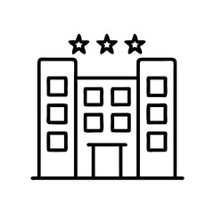 hotel icon, travel vector icon, tourism vector illustration - black outline icon of hotel symbolizing travel, tourism, and vacation in simple design.