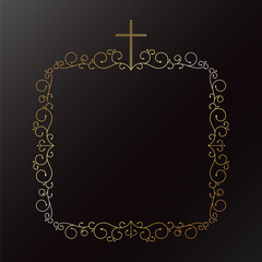 Golden frame with Christian cross and beautiful floral ornament