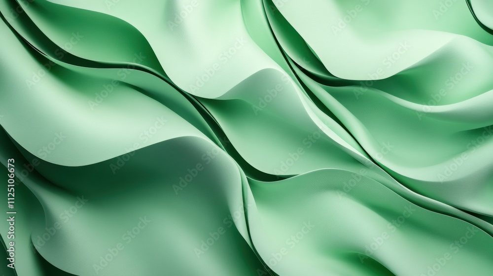 Poster flowing abstract waves of pastel green fabric create a serene and calming visual effect.