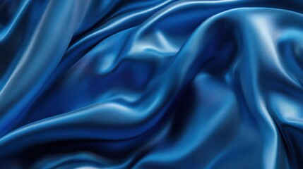 Obraz premium Close-up of luxurious blue satin fabric with elegant folds and a glossy finish.