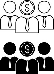 Investor Icons. Black and White Vector Illustration. Person or Organization Investing Capital for Profit. Stock Market Concept