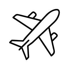 airplane icon, travel vector icon, tourism vector illustration - black outline icon of airplane symbolizing travel, tourism, and vacation in simple design.