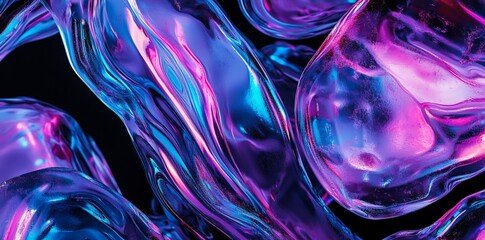 Neon Curved Shapes on Black Background AI generated illustration