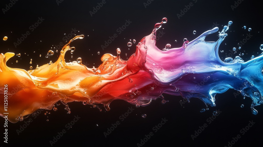Poster vibrant colorful liquid splashes flowing dynamically