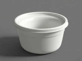 Close-up of a plain white plastic bowl on a gray background, ideal for packaging food items or ingredients.