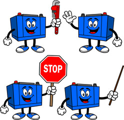 Car Battery Character Set 02, Hand Drawn Vector illustration, Isolated On Transparent Background
