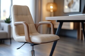 A contemporary chair showcasing a beautiful blend of minimalistic design and functional elegance, perfect for creating a calming and inspiring workspace environment.