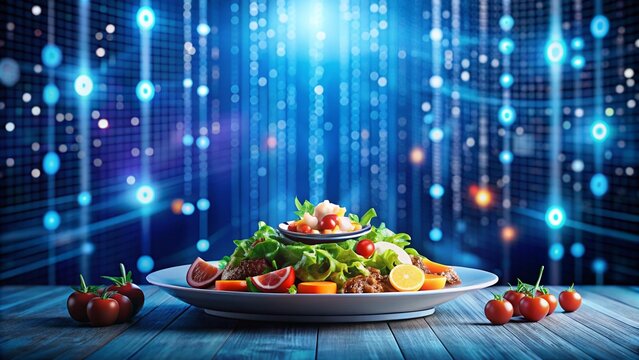 Cybersecurity and Food Convergence: A Visual Representation of Cybercrime Threats with Glowing Binary Code Amidst a Culinary Background