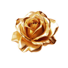 Golden metallic rose isolated on a transparent background.  Golden flower.