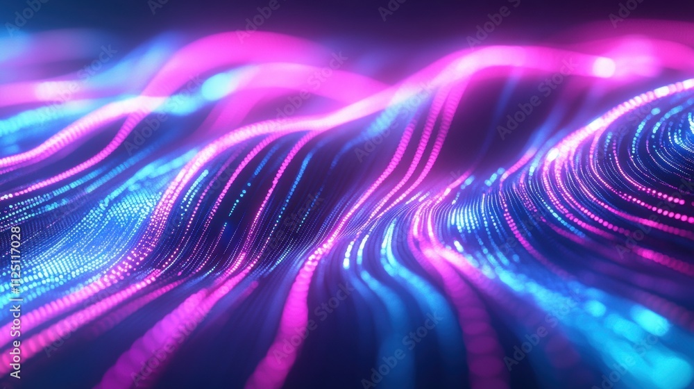 Poster abstract digital waves in vibrant pink and blue hues creating a mesmerizing visual effect.