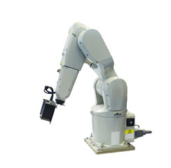 Industrial 3D laser scanner on robotic arm isolated on white background
