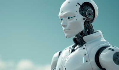 Naklejka premium 未来人工智能人形机器人机械机甲特写