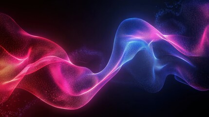 Fototapeta premium A vibrant display of flowing pink and blue light, creating an abstract wave pattern against a dark background.