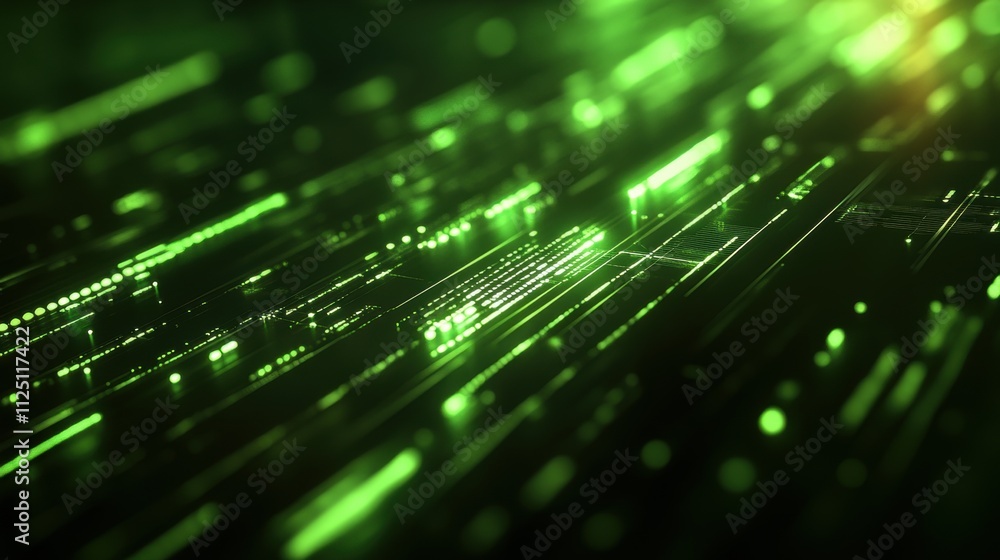 Aufkleber abstract green digital landscape with bright lines and glowing particles, creating a futuristic and 