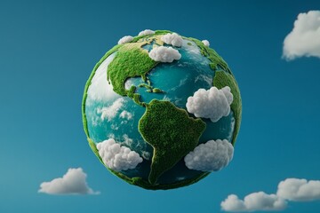 Fototapeta premium A pixel art Earth spinning slowly, with animated clouds moving across its vibrant green and blue surface