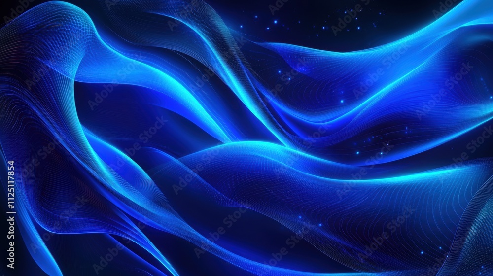 Poster abstract waves of shimmering blue light create a calming and serene atmosphere.