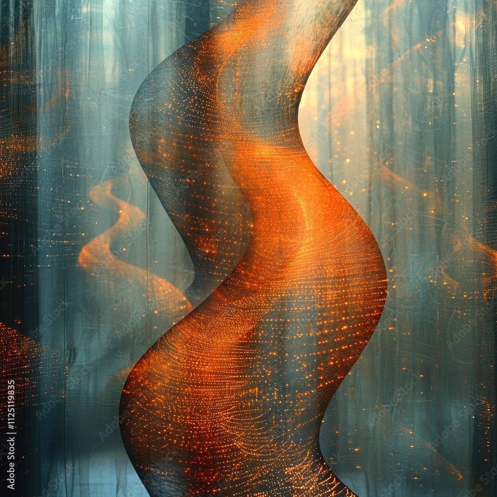 Aufkleber abstract swirling patterns in warm orange and cool blue tones, creating dynamic movement.