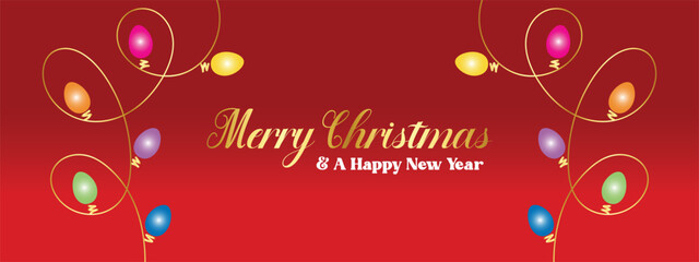 Christmas Banner with Christmas Lights Background Illustration. Merry Christmas Lettering. Trendy Festive Banner with Christmas Light Decoration.