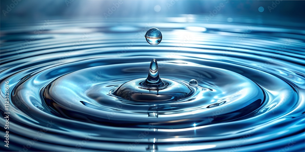 Poster captivating ripple pattern created by a single water droplet falling into a serene pool of water at 