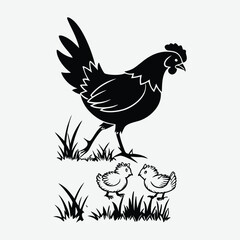  chicken-and-chicks silhouette illustration and artwork