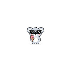 Cute koala wearing sunglasses holding an ice cream cartoon minimal style, vector illustration © Totostarkk9456
