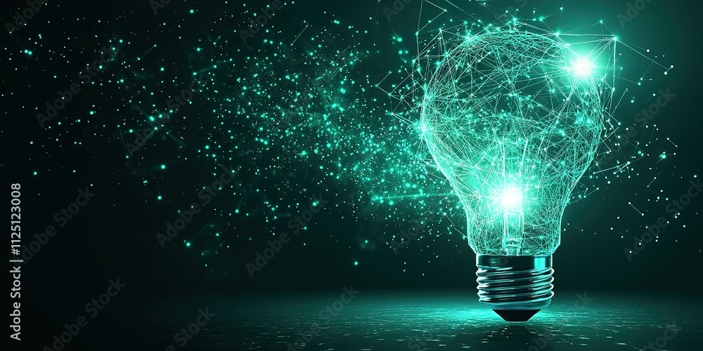 Aufkleber light bulb glowing with abstract digital connections and energy particles in a dark setting