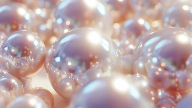 Soft pastel pearl spheres glowing with gentle reflections and delicate hues for cosmetics advertising and luxury product branding campaigns