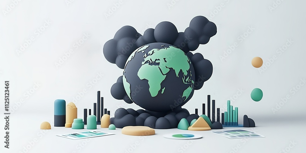 Poster modern representation of global data analysis with colorful charts and graphs depicting trends and i