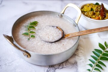 Kerala Rice Porridge or Conjee|  Kanji payar and Chammanthi