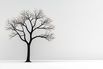 Fototapeta premium A simple outline of an ebony tree rendered in bold black lines against a white background, emphasizing its silhouette