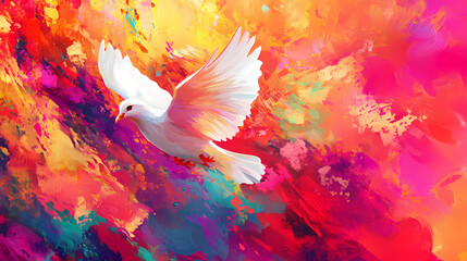 Vibrant dove artwork symbolizing love and compassion in abstract design. Omniscient. Illustration