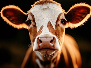 Portrait beautiful photo of little cow in sunlight
