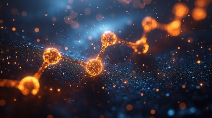 Fototapeta premium Abstract glowing orange and blue molecule chain.