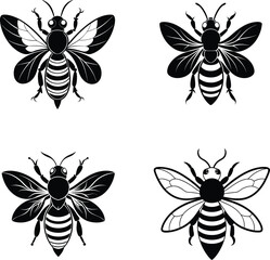 Black Bee Silhouette Vector Illustration